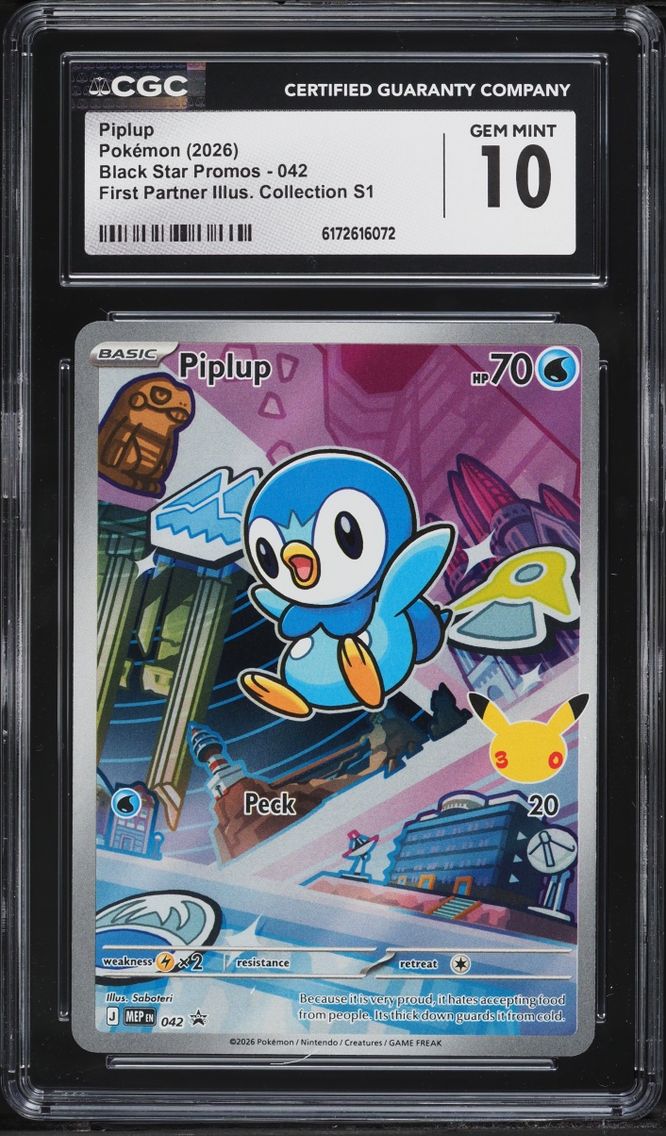 2026 Pokemon Mega Promo First Partner Illustration S1 Full Art Piplup #42 CGC 10 GEM MINT