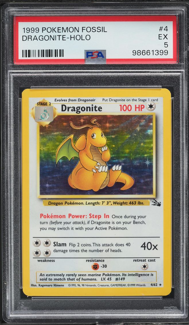 1999 #4 FOSSIL HOLO DRAGONITE PSA 5 POKEMON