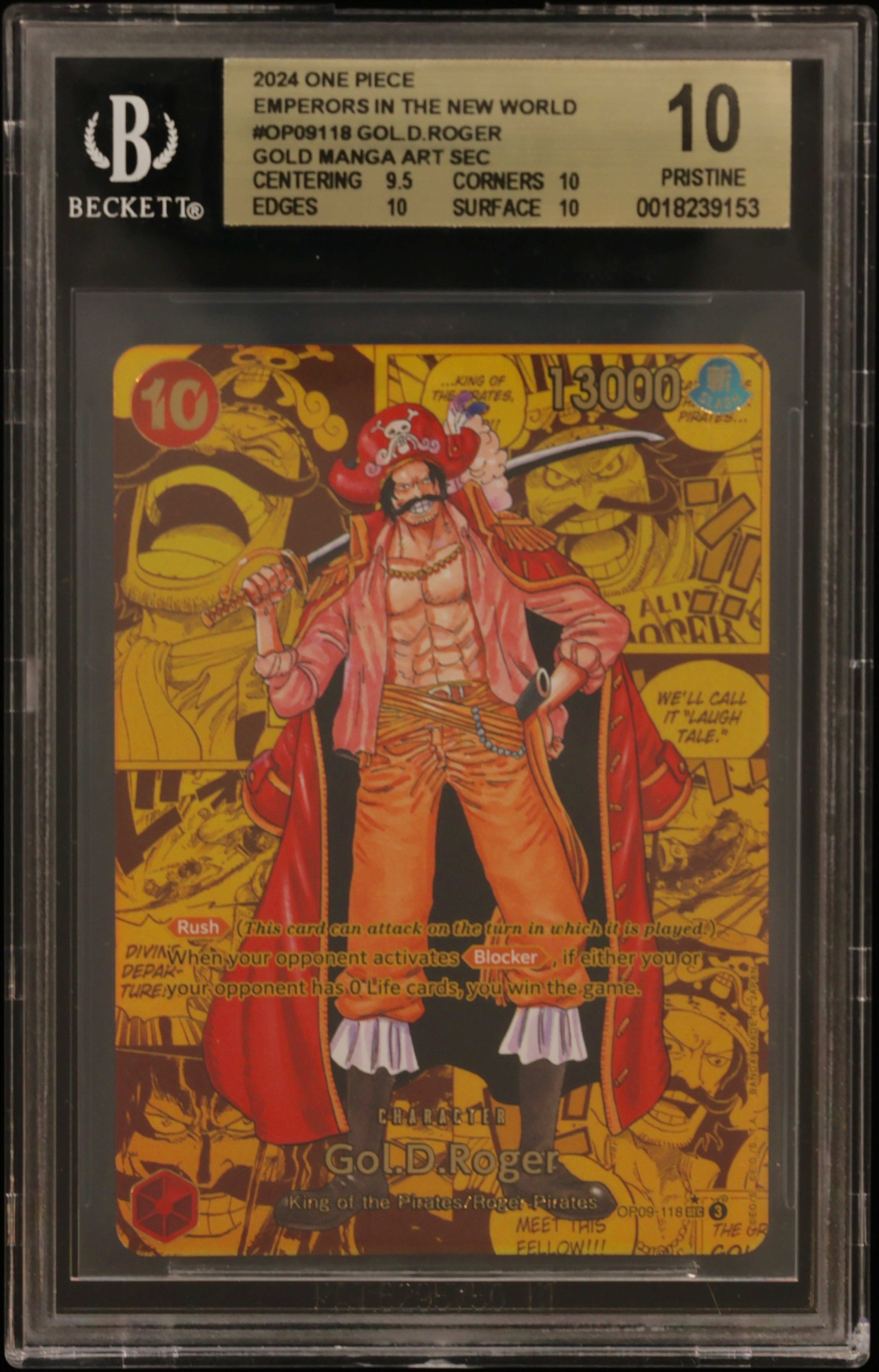 2024 #OP09118 Gol.D.Roger GOLD MANGA ART SEC BGS 10 One Piece Card Game Emperors in the New World
