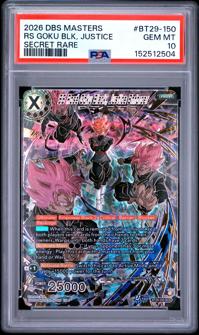 2026 #BT29-150 SS Rose Goku Black, Justice Enforcer PSA 10 Dragon Ball Super Card Game Masters Series 29 Fearsome Rivals