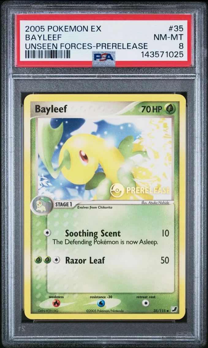 2005 #35 Bayleef PSA 8 EX Unseen Forces Pokemon