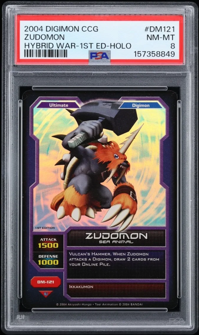 2004 #DM121 Digimon Hybrid Warriors 1st Edition Holo Zudomon NM-MT PSA 8