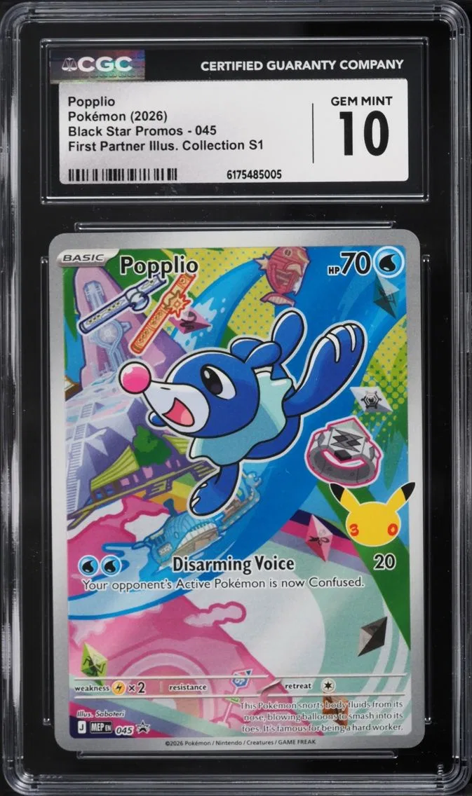 2026 Pokemon Mega Evolution Promo First Partner Illustration Full Art Popplio #45 CGC 10 GEM