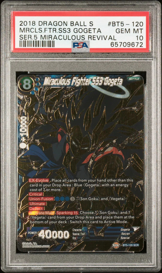 2018 #BT5-120 Miraculous Fighter SS3 Gogeta PSA 10 Dragon Ball Super Card Game Series 5 Miraculous Revival