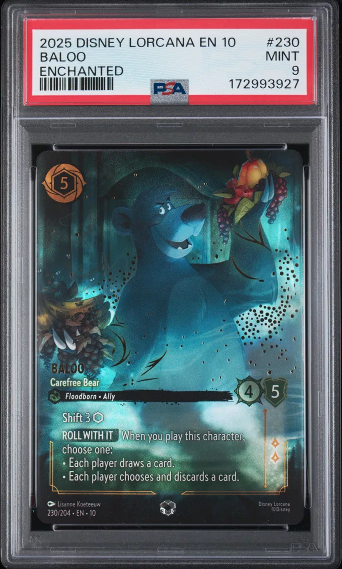 2025 #230 Baloo - Carefree Bear PSA 9 Disney Lorcana EN 10-Whispers in the Well