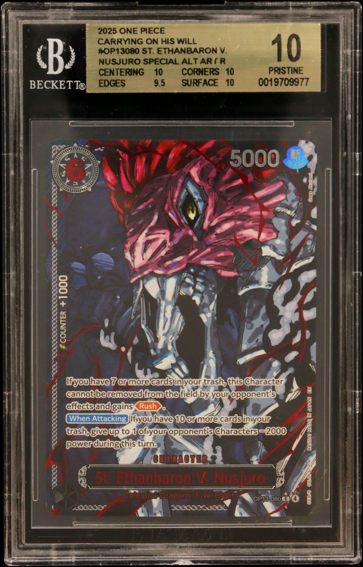 2025 #OP13080 St. Ethanbaron V. Nusjuro SPECIAL ALT ART R BGS 10 One Piece Card Game Carrying on His Will