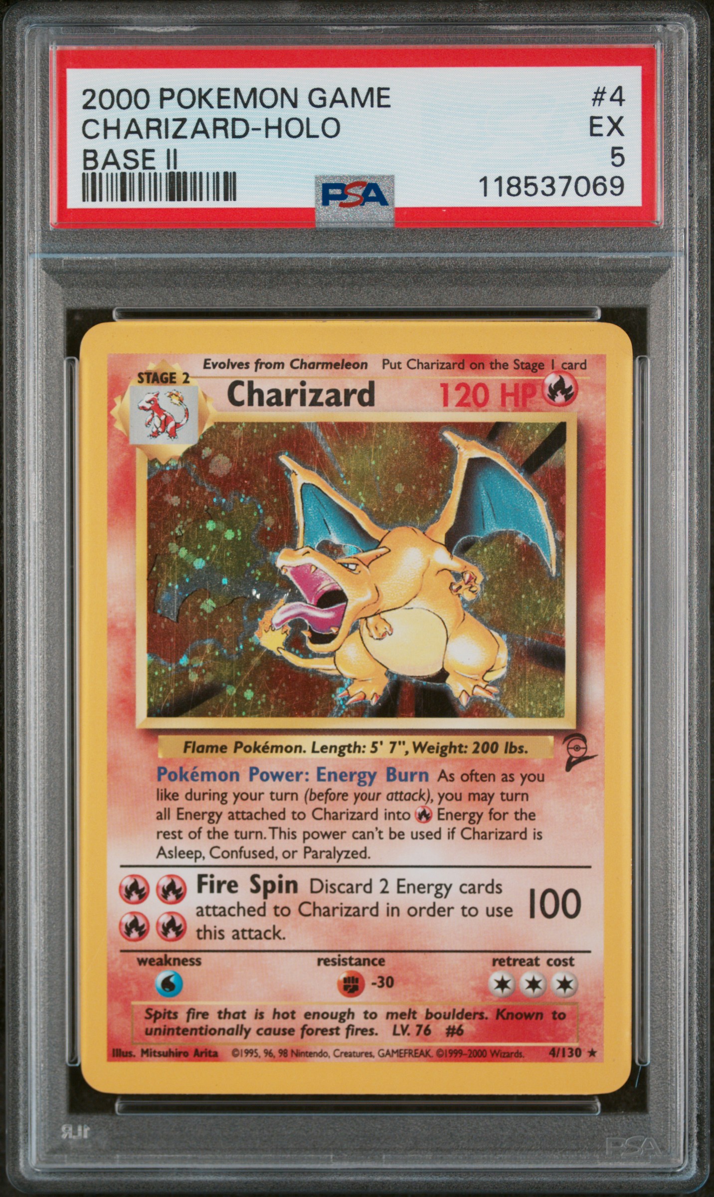 2000 #4 Charizard-Holo PSA 5 Game Base Ii