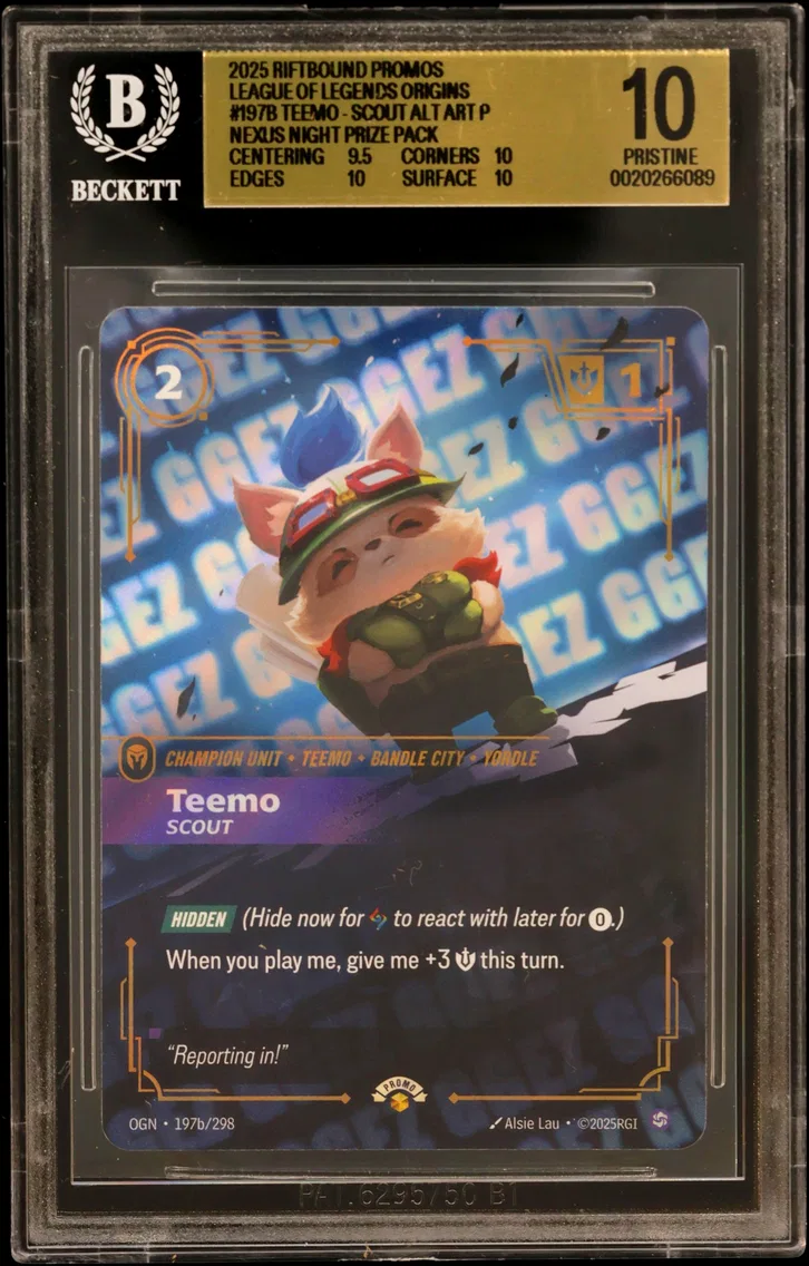 2025 #197b Teemo - Scout ALT ART P/(Nexus Night Prize Pack) BGS 10 Riftbound: League of Legends TCG Origins Promos