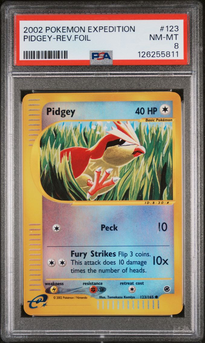 2002 #123 Pidgey-Reverse Foil PSA 8 Expedition