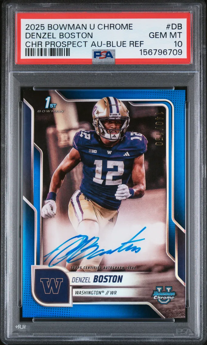 2025 #DB Denzel Boston PSA 10 Bowman University Chrome Bowman Chrome Prospect Autographs