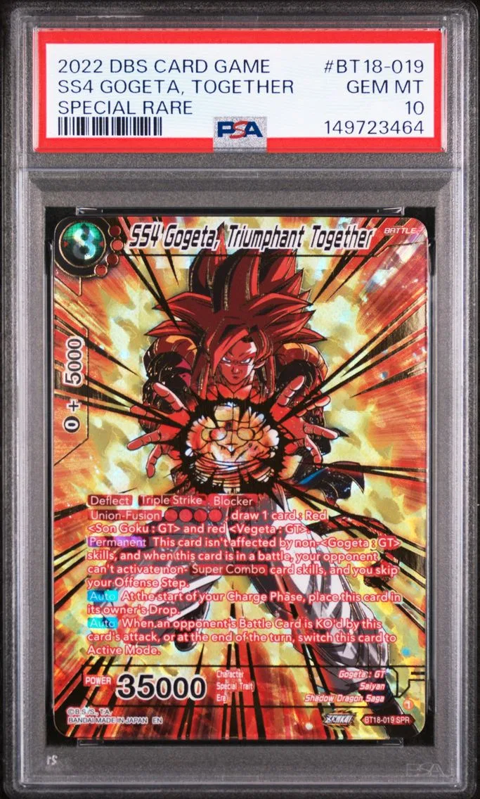 2022 #BT18-019 SS4 Gogeta, Triumphant Together PSA 10 Dragon Ball Super Card Game Series 18 Dawn of the Z-Legends