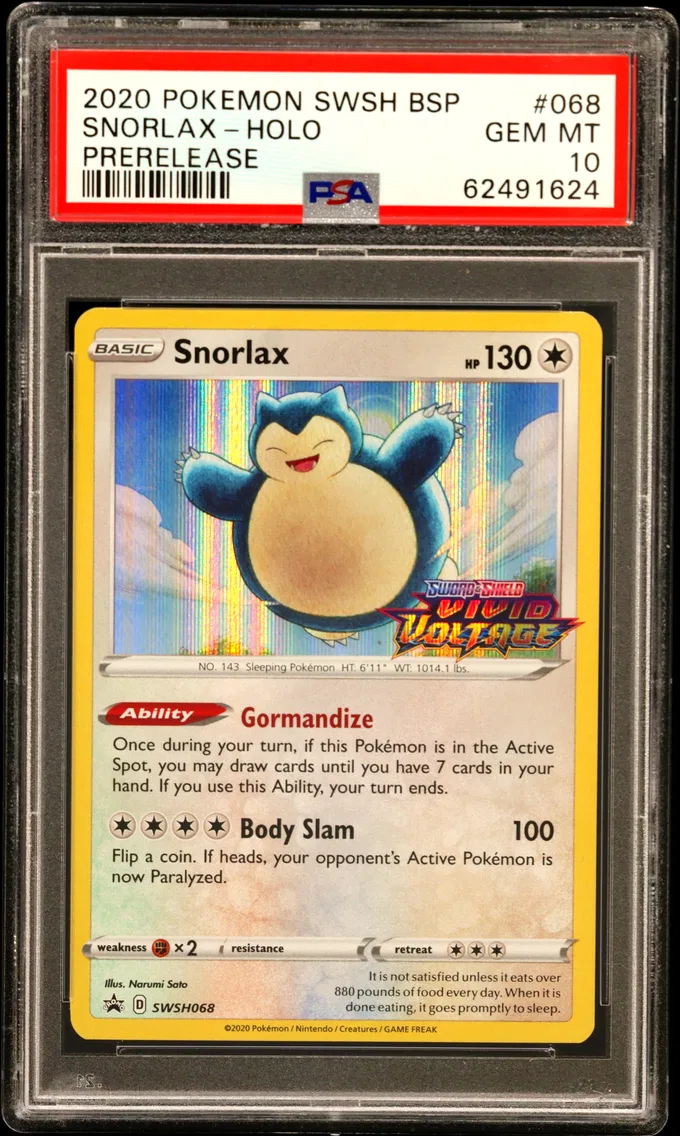 2020 #068 Snorlax-Holo PSA 10 Swsh Black Star Promo