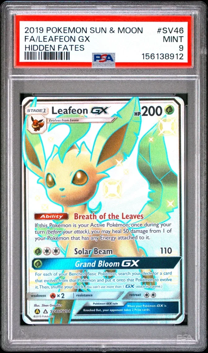 2019 Pokemon Sun & Moon Hidden Fates Full Art/Leafeon GX Sun & Moon Hidden Fates #SV46 PSA 9