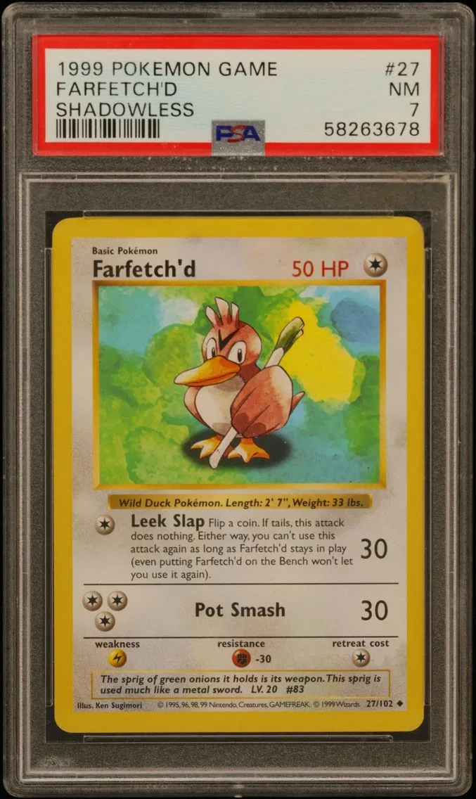 1999 #27 Farfetch'd Shadowless PSA 7 Game