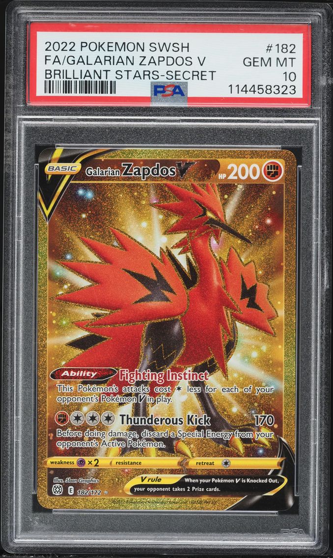 2022 #182 Full Art/Galarian Zapdos V PSA 10 Sword & Shield Brilliant Stars Pokemon