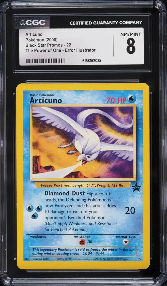 2000 #22 Articuno CGC 8 Pokemon Black Star Promo The Power Of One Error Illustrator