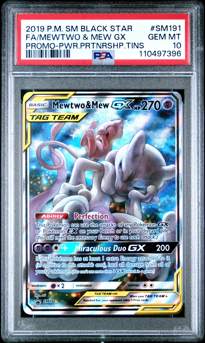 2019 #SM191 Full Art/Mewtwo & Mew GX PSA 10 SM Black Star Promo