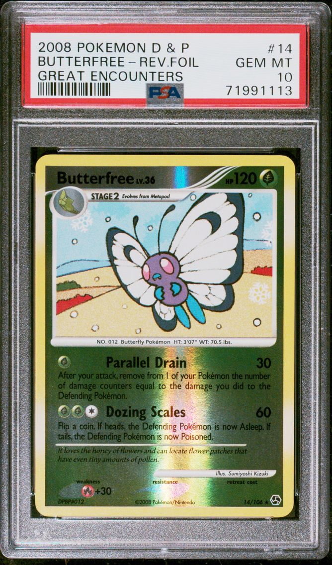 2008 #14 BUTTERFREE-REVERSE FOIL PSA 10 POKEMON DIAMOND & PEARL GREAT ENCOUNTERS