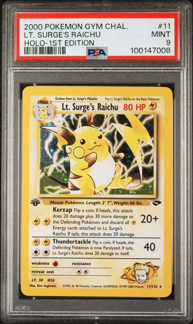 2000 #11 LT. Surge's Raichu PSA 9 Gym Challenge