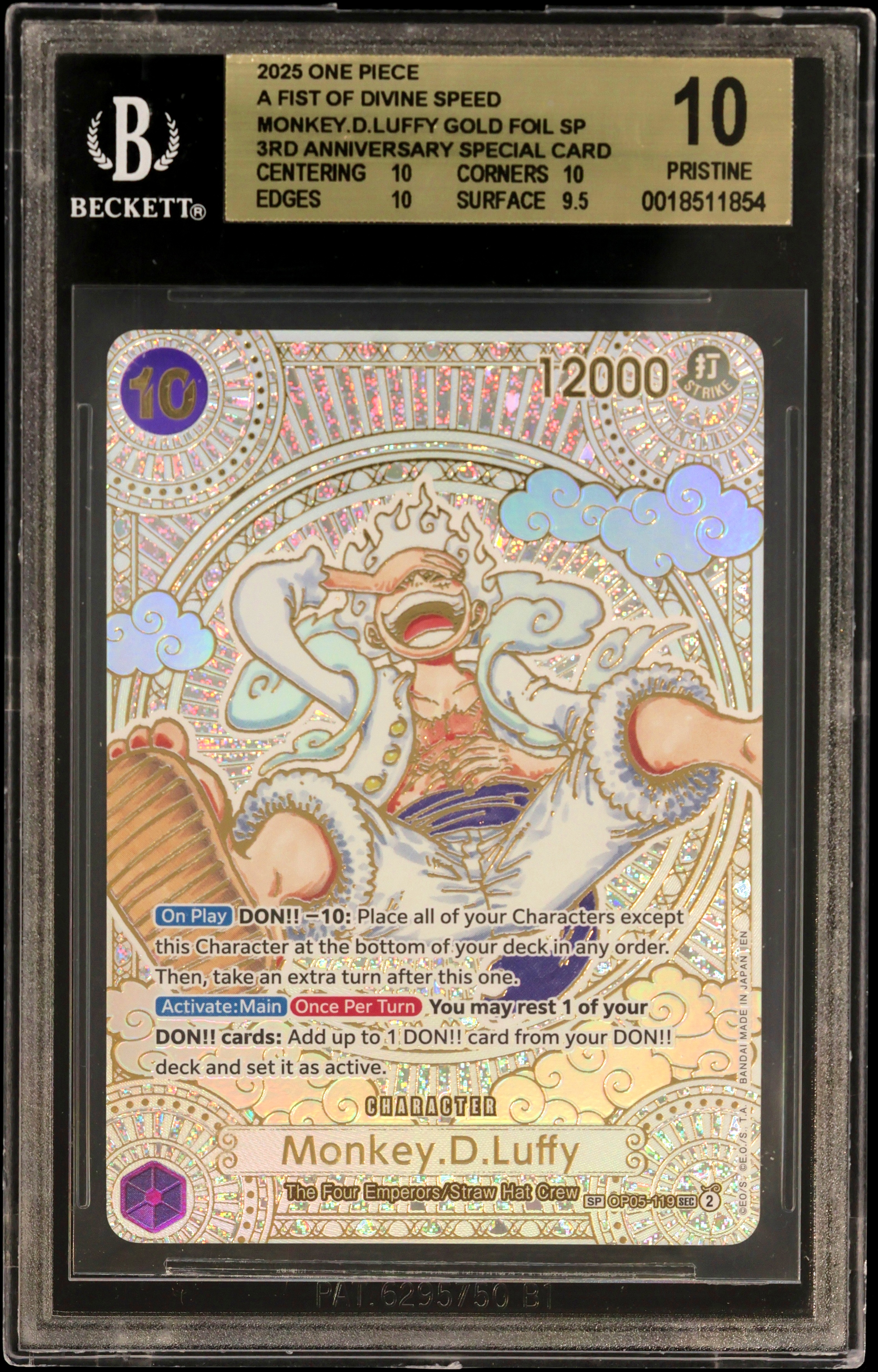2025 #OP05119 Monkey.D.Luffy GOLD SP/(3rd Anniversary Special Card) BGS 10 One Piece Card Game A Fist of Divine Speed