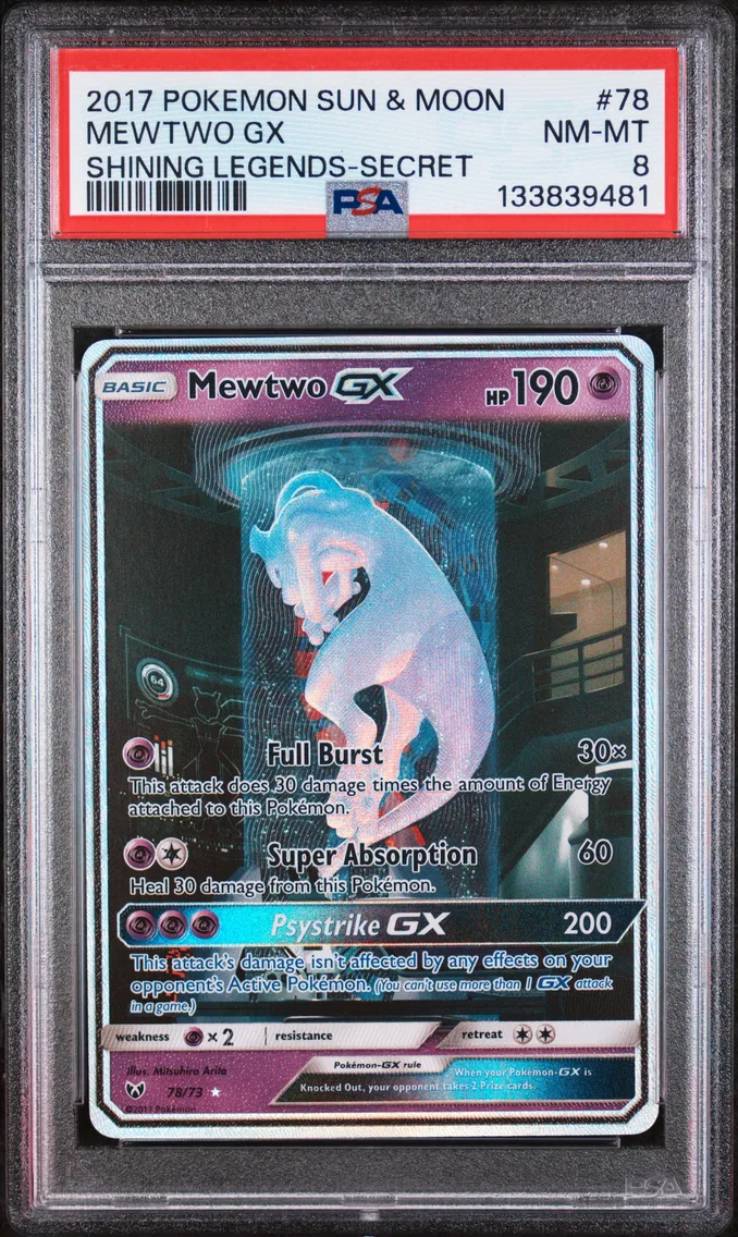 2017 #78 Mewtwo GX PSA 8 Sun & Moon Shining Legends