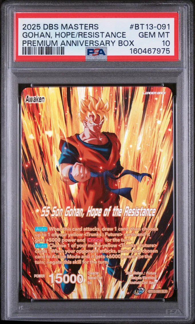 2025 #BT13-091 Son Gohan/SS Son Gohan, Hope of the Resistance PSA 10 Dragon Ball Super Card Game Masters Premium Anniversary Box