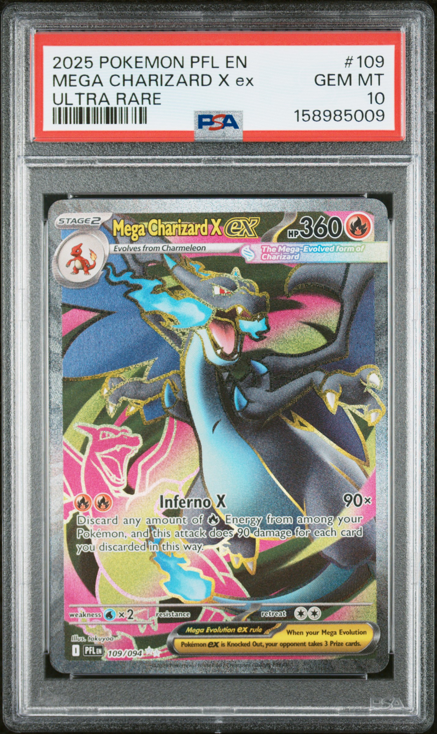 2025 #109 Mega Charizard X Ex PSA 10 Pfl En-Phantasmal Flames