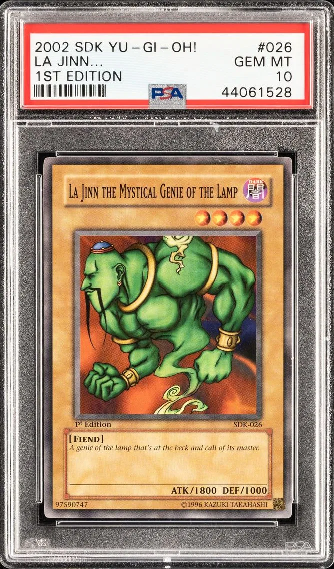 2002 YU-GI-OH STARTER DECK: KAIBA 1ST EDITION LA JINN THE MYSTICAL GENIE OF THE LAMP SDK-026 PSA 10
