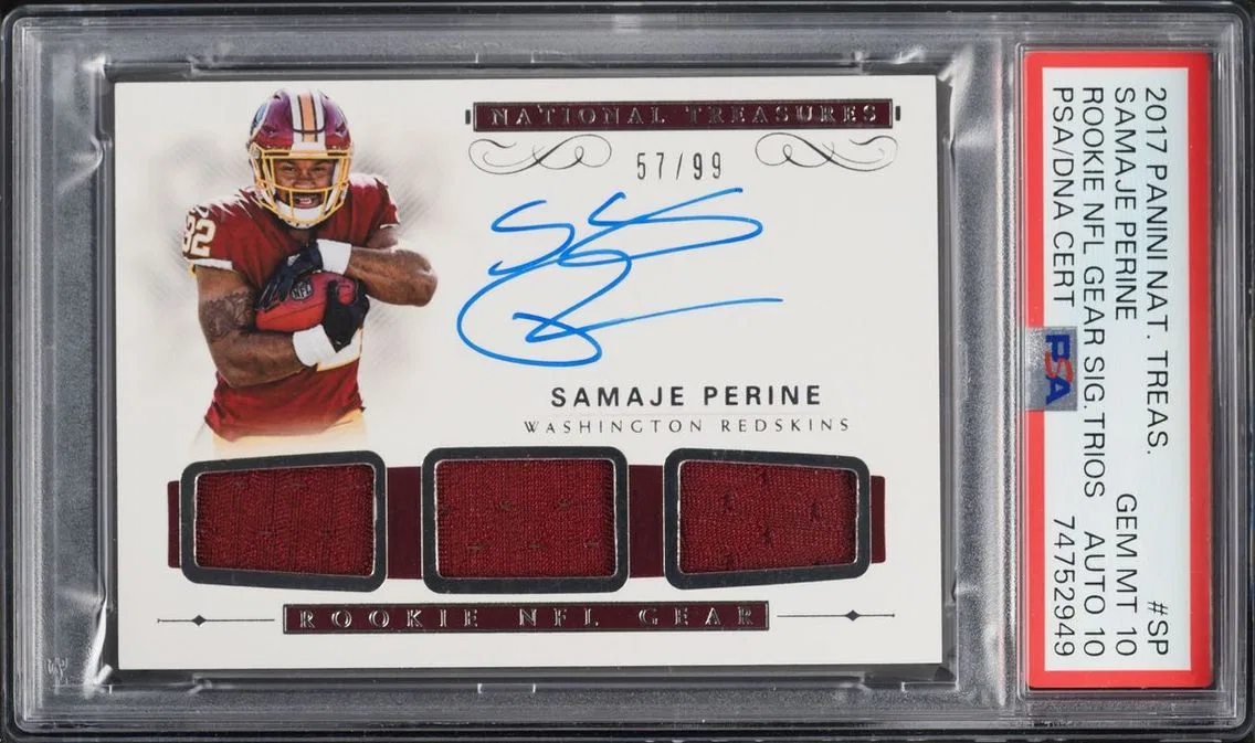 2017 National Treasures NFL Gear Samaje Perine ROOKIE PATCH AUTO DNA 10 /99 #RST-SP PSA 10