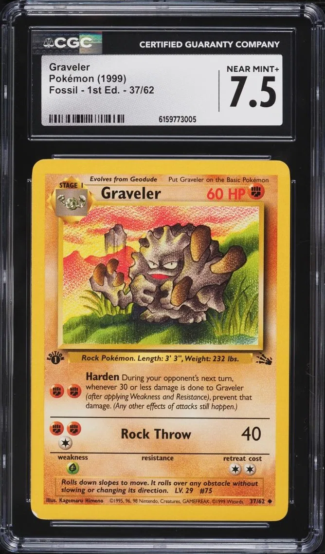 1999 #37 Graveler CGC 7.5 Pokemon Fossil 1st Edition