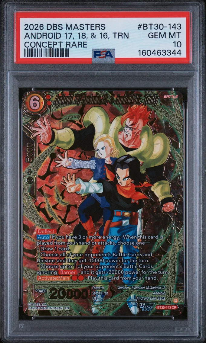 2026 #BT30-143 Android 17, Android 18, & Android 16, Trinity PSA 10 Dragon Ball Super Card Game Masters Series 30 Three Glorious Fighters