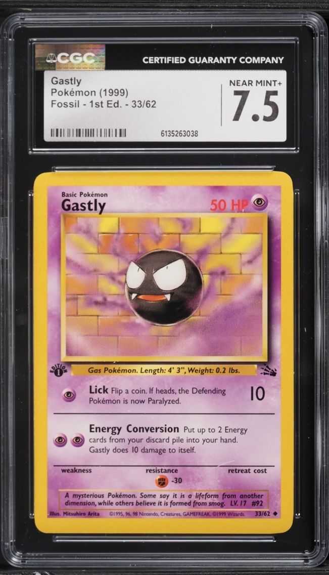 1999 Pokemon Fossil 1st Edition Gastly #33 CGC 7.5 NRMT+