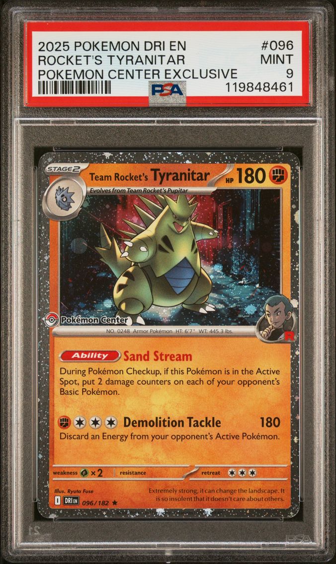 2025 #096 Team Rocket's Tyranitar PSA 9 Dri EN-Destined Rivals Pokemon