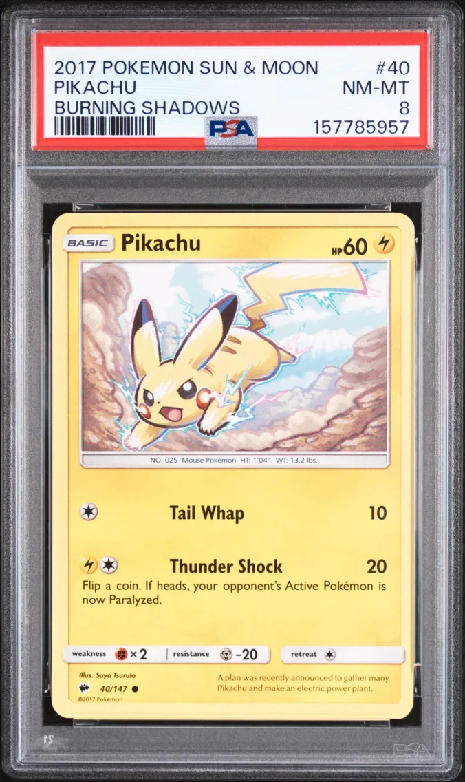 2017 Pokemon Sun & Moon Burning Shadows Pikachu Sun & Moon Burning Shadows #40 PSA 8