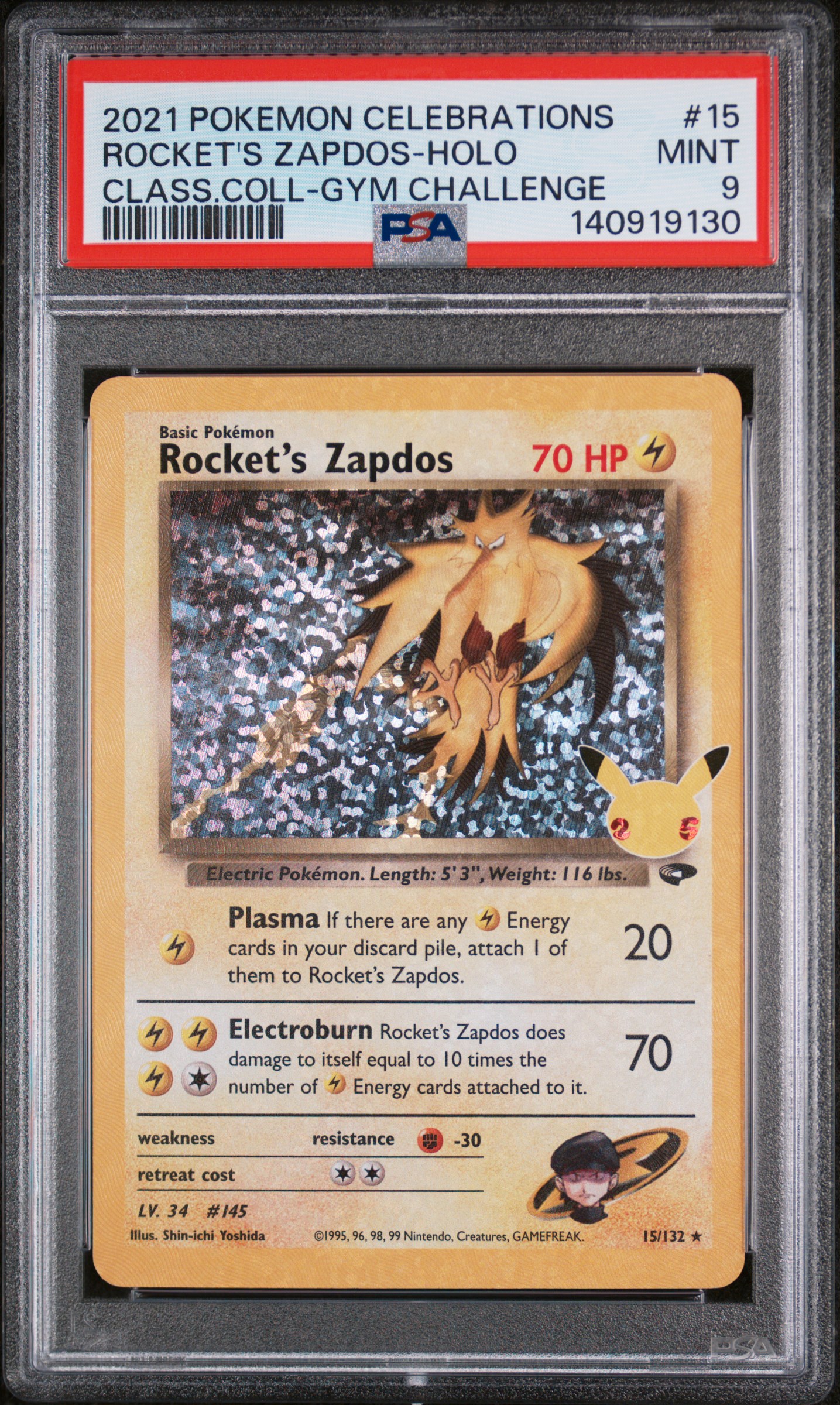 2021 #15 Rocket'S Zapdos-Holo PSA 9 Celebrations Classic Collection