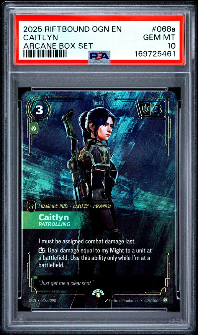 2025 #068a Caitlyn - Patrolling PSA 10 Riftbound: League of Legends Ogn-Origins