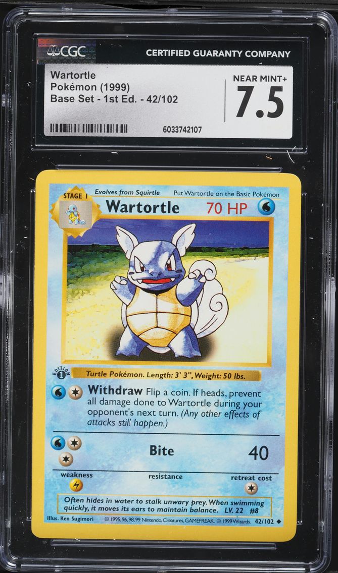 1999 #42 Wartortle 1st Edition CGC 7.5 Game Pokemon