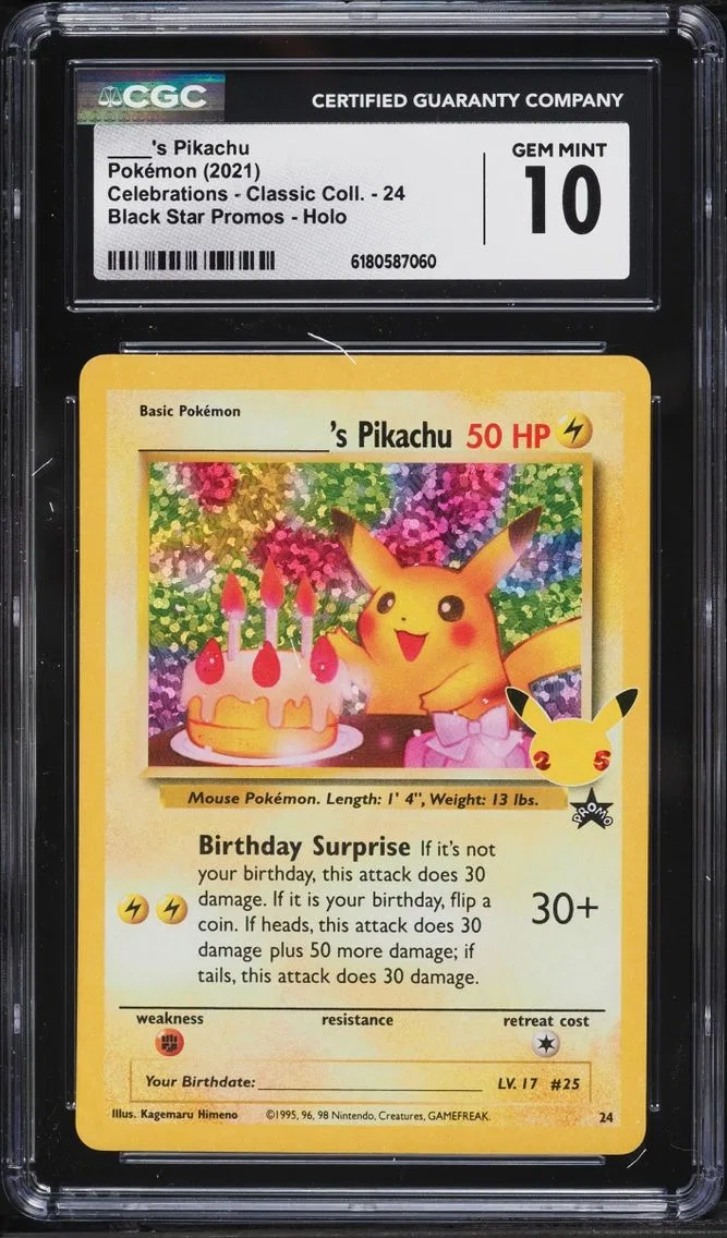 2021 Pokemon SWSH Promo Celebrations Classic Holo Birthday Pikachu #24 CGC 10 GEM MINT