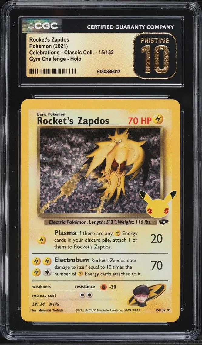 2021 Pokemon Sword & Shield Celebrations Classic Holo Rocket's Zapdos #15 CGC 10 PRISTINE