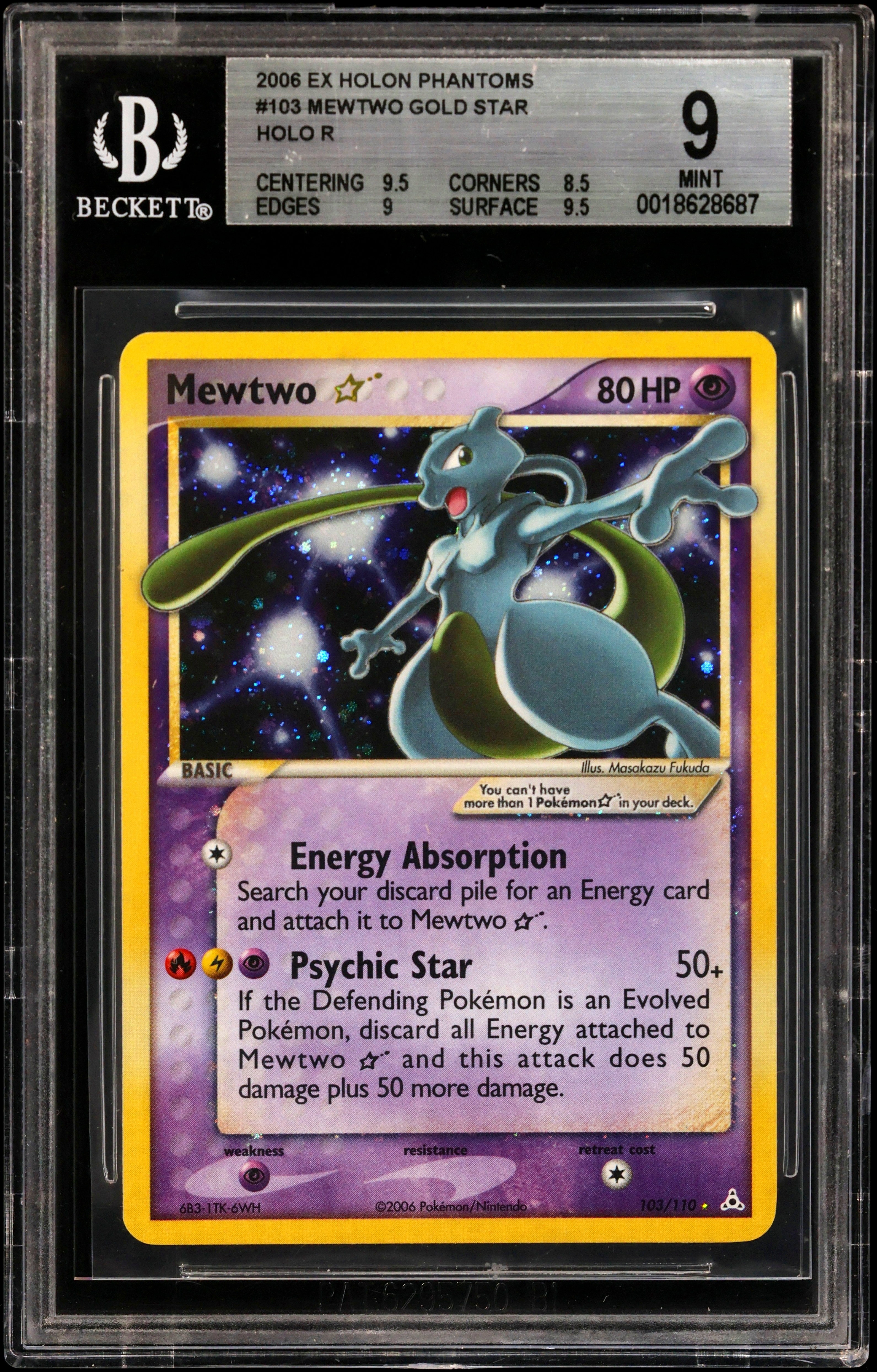 2006 #103 Mewtwo GOLD STAR HOLO R BGS 9 EX Holon Phantoms