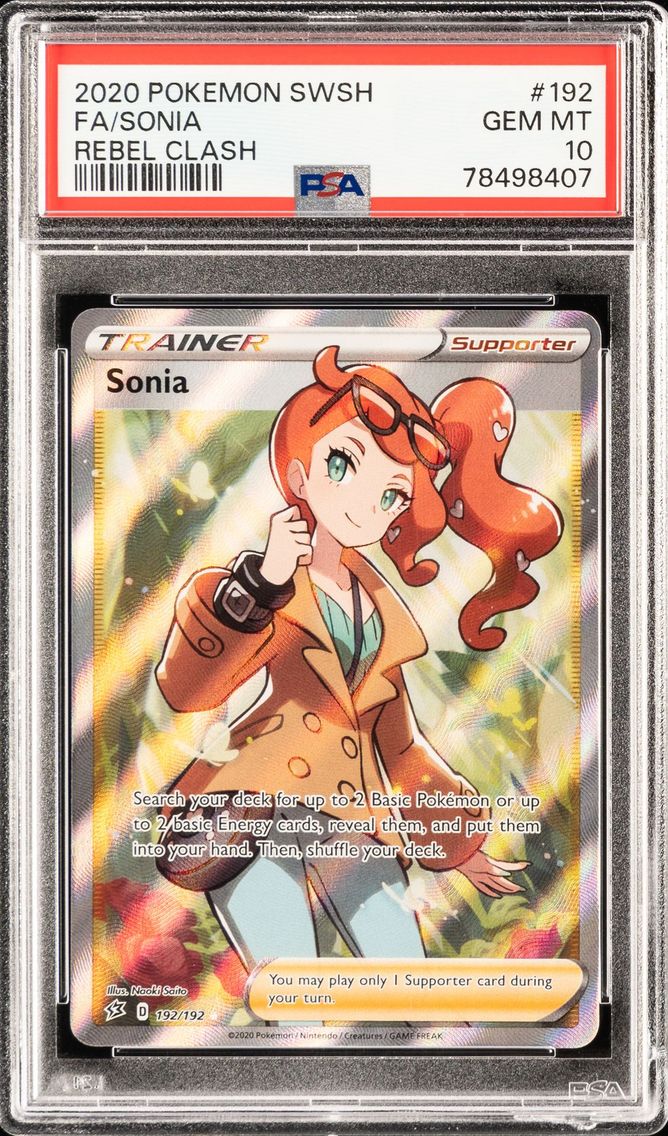 2020 #192 FULL ART/SONIA POKEMON SWORD & SHIELD REBEL CLASH PSA 10
