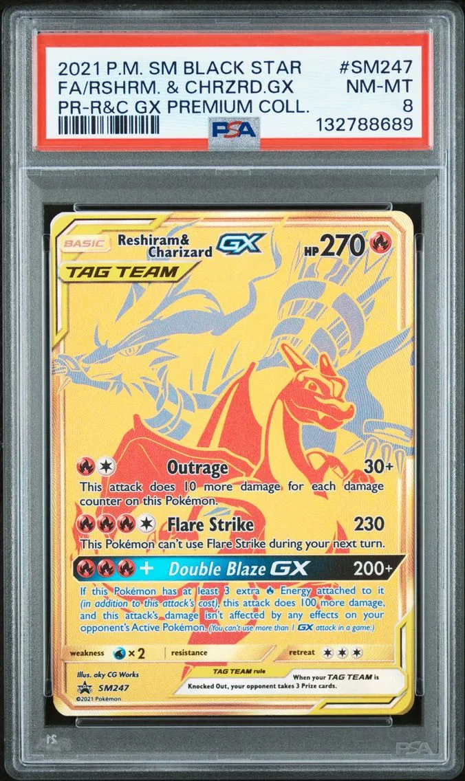 2021 #SM247 Full Art/Reshiram & Charizard GX PSA 8 SM Black Star Promo Pokemon