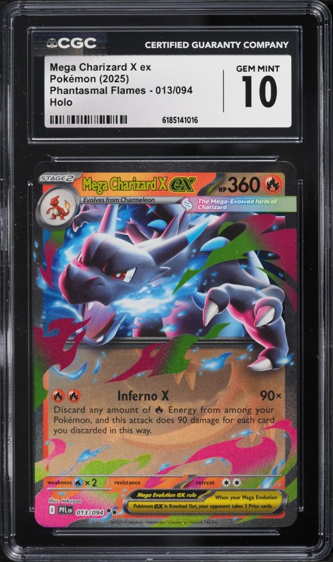 2025 #13 Mega Charizard X EX CGC 10 Pokemon Mega Evolution Phantasmal Flames Holo