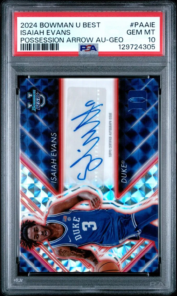 2024 #PAAIE Isaiah Evans PSA 10 Bowman University Best Possession Arrow Autographs