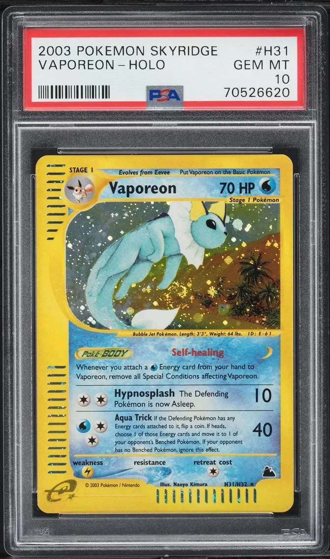 2003 #H31 Vaporeon-Holo PSA 10 Skyridge Pokemon