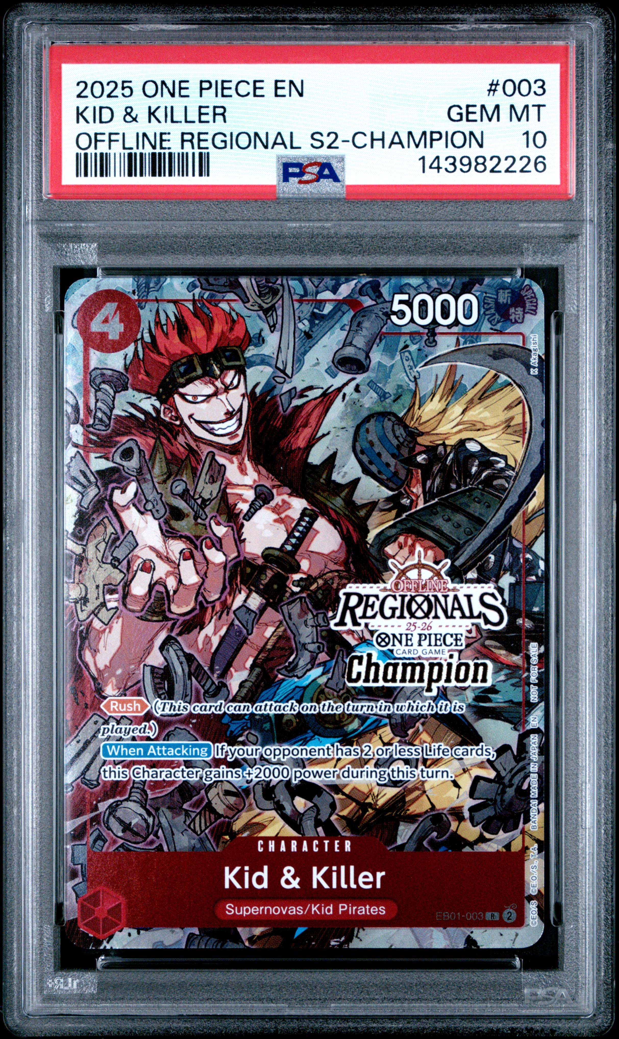 2025 #003 Kid & Killer PSA 10 One Piece Offline Regionals Pack 2025 Season 2