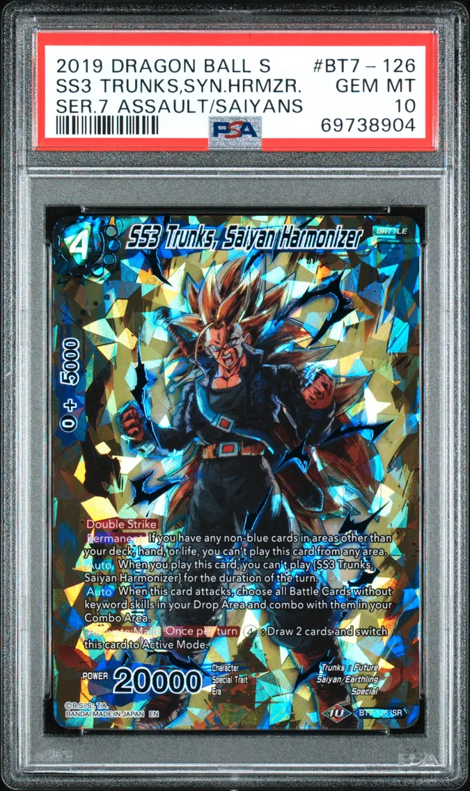 2019 #BT7-126 SS3 Trunks, Saiyan Harmonizer PSA 10 Dragon Ball Super Card Game Series 7 Assault of the Saiyans