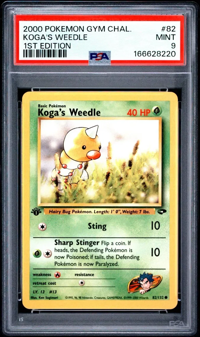 2000 #82 Koga's Weedle 1st Edition PSA 9 Gym Challenge