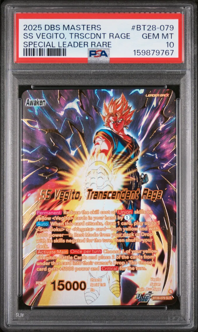 2025 #BT28-079 SS Vegito, Transcendent Rage/Vegito PSA 10 Dragon Ball Super Card Game Masters Series 28 Prismatic Clash