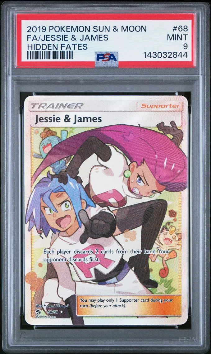 2019 #68 Full Art/Jessie & James PSA 9 Sun & Moon Hidden Fates Pokemon
